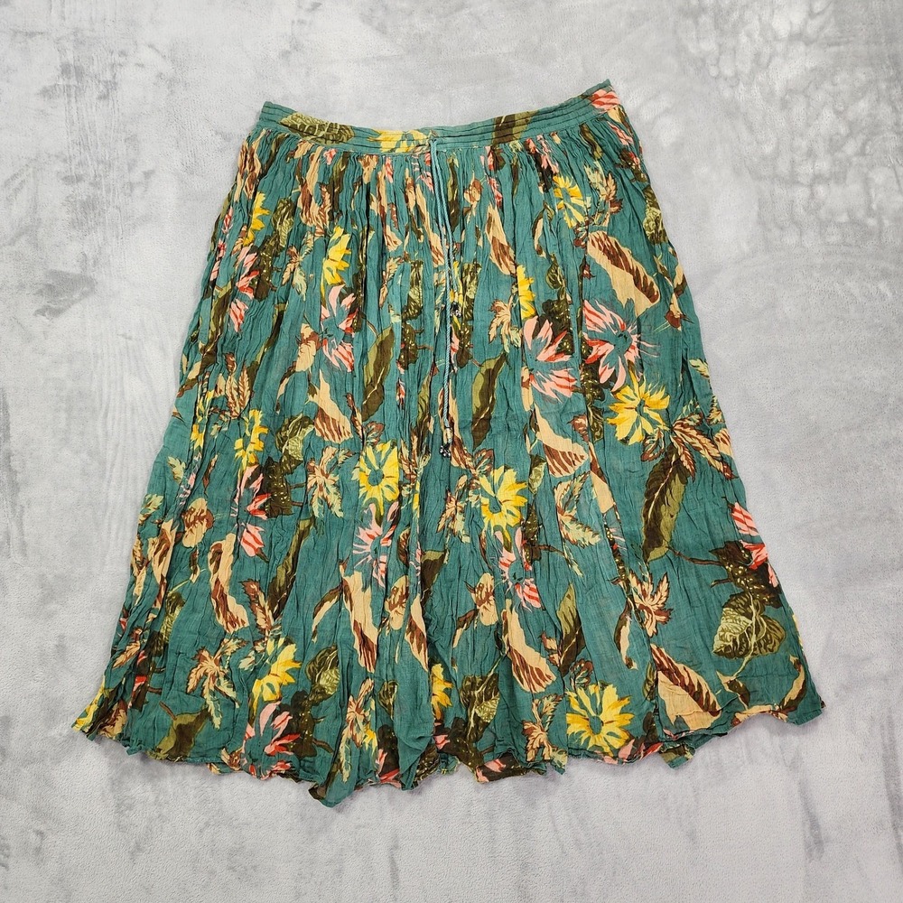 Vintage Short Circuit Skirt Womens FREE SIZE Green Floral Gauze Boho Witchy